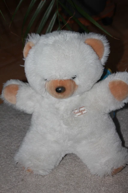 Boulgom  Ours Blanc Beige Marron Doudou Peluche 37 Cm