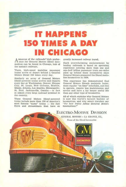 General Motors Electro-Motive Division Chicago 150 Times A Day 1950s Magazine Ad