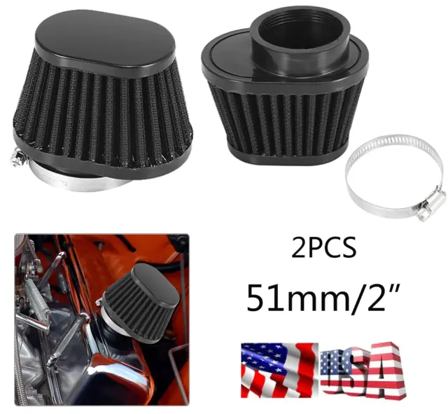2x  Motorcycle Cold Air Intake Filter 51mm Universal For Motor Car Minibike 51mm