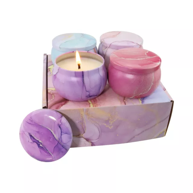 Scented Natural Soy Wax Candles In Gorgeous Decorative Marble 4-Gift Pack