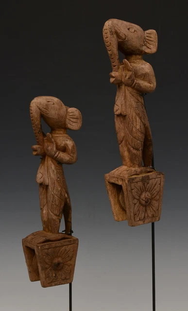 Early 20th Century, A Pair of Burmese Wooden Textile Tools in The Form of Ganesh 8