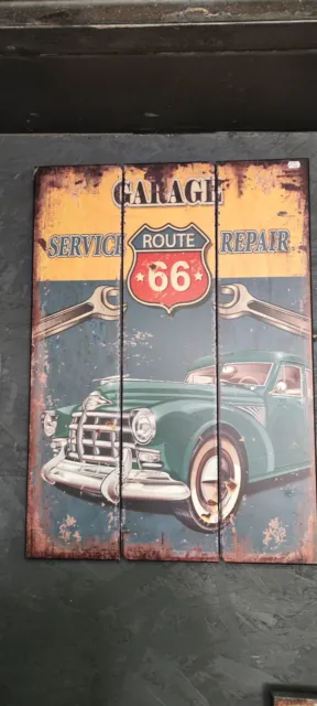 Cadre tableau bois garage route 66 USA rétro vintage  70 x 50 cm