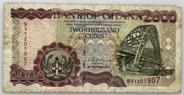 Ghana Banknote 2002 2000 Cedis Used Paper Money Genuine Bank Note 2 September