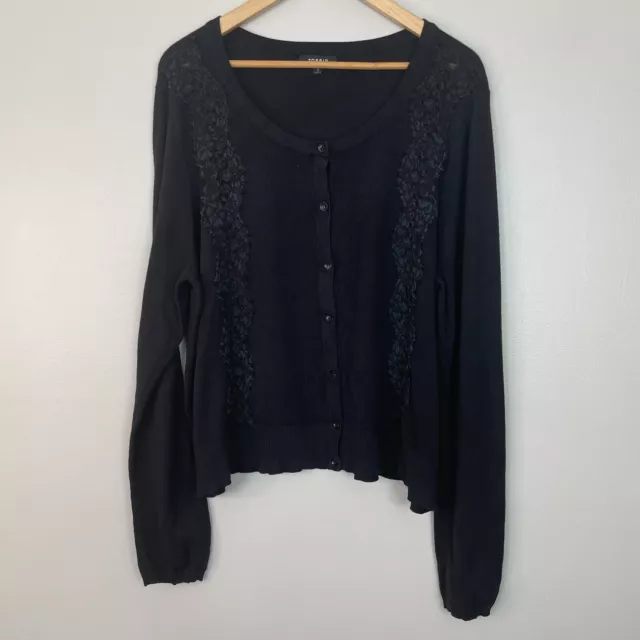 Torrid Cardigan 3X Black Lace Inset Button-Front Sweater Stretch Knit Women's