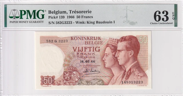 Belgium 50 Francs 1966 PMG 63 EPQ