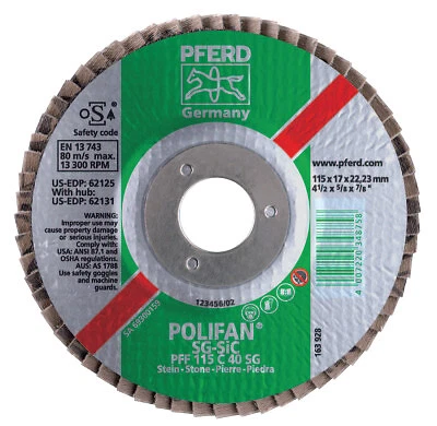 Type 27 Polifan Sg Flap Discs, 7", 40 Grit, 5/8 Arbor, 8,500 Rpm, Aluminum Oxide
