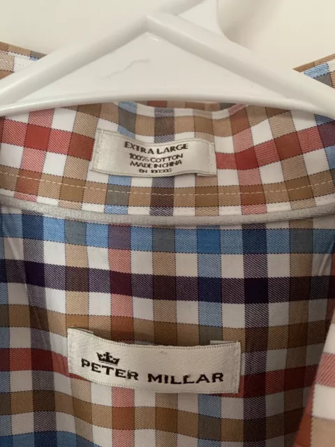 Peter Millar Mens Shirt XL Button Up Plaid Check Blue Red Cotton Long Sleeve 3