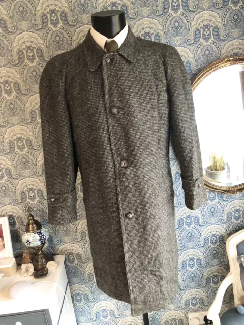 Men’s Vtg 1950s CROMBIE Chesterfield Wool Trench Harris Tweed Over Coat LARGE 44