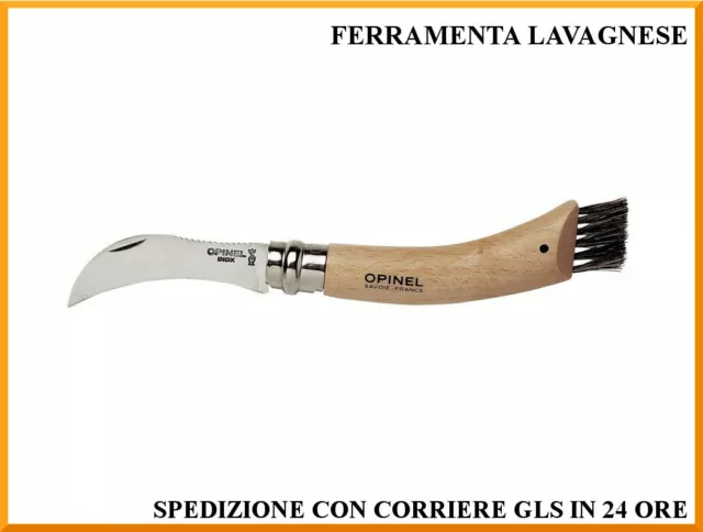 Coltello opinel per funghi con spazzola N°8 punta curva lama acciaio inox