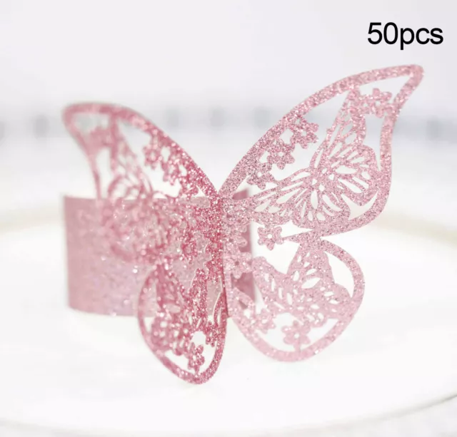 50/100Pc Butterfly Frosted Paper Napkin Rings Dinner Table Cloth Buckle 5 Colour