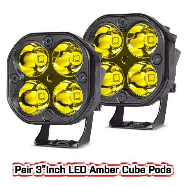 2Pcs 3"Inch LED Work Light Cube Pods Spot Flood OffRoad Lights Truck Driving FOG