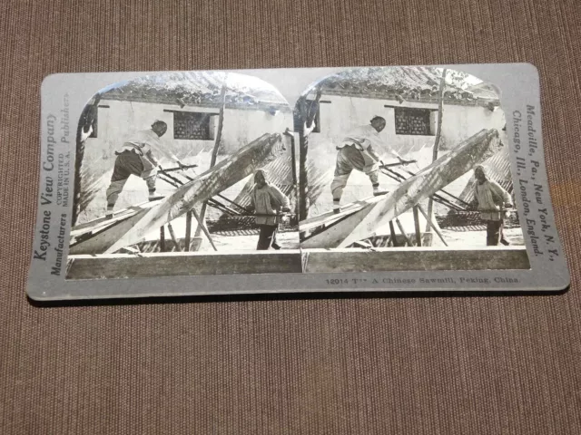 Vintage Stereoview Stereoscopes Card Chinese Sawmill Peking China