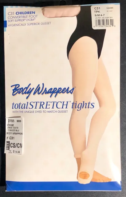 NWT! Body Wrappers Total STRETCH Convertible Dance Tights Spandex T-Pink CS/CM