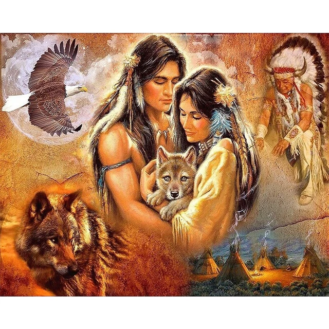 Pintura al óleo pintada a mano por números hágalo usted mismo lobo nativo dibujo de pared decoración regalo