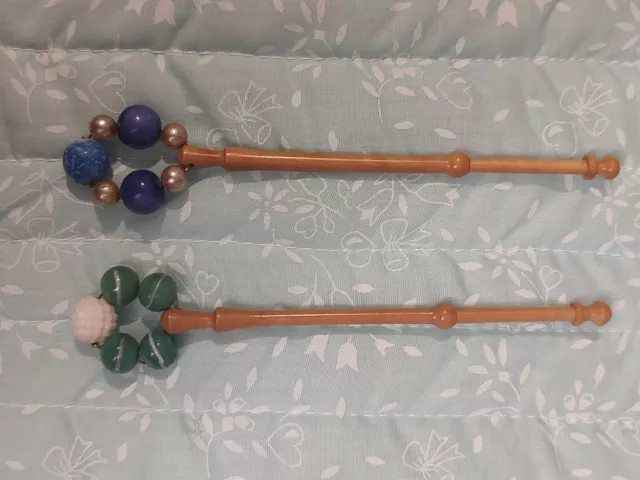 2 Wood Lace Bobbins with Spangles