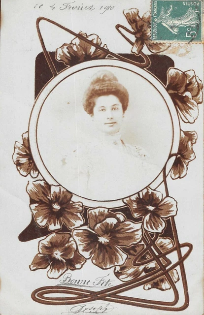 CPA Fantaisie Ancienne - Carte Photo Art Nouveau - Noir Et Blanc - Paris 1900