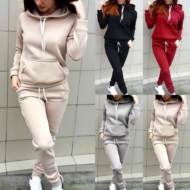 Tuta Sportiva Da Donna In 2 Pezzi Felpa Con Cappuccio Top E Pantaloni Felpa A