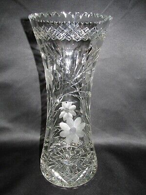 Abp American Brilliant Period Vase Cut Carved Flowers Diamonds Designs Heavy