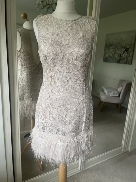 LIPSY VIP LACE Feather Hem Silver Grey Dress Size 10 35.00 PicClick UK