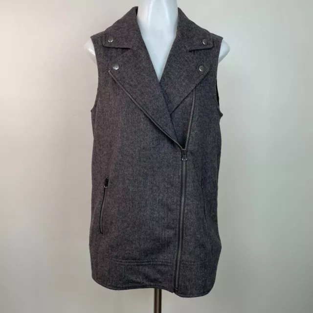 Banana Republic Vest Small Gray Herringbone Wool Blend Moto Zip Jacket Women's