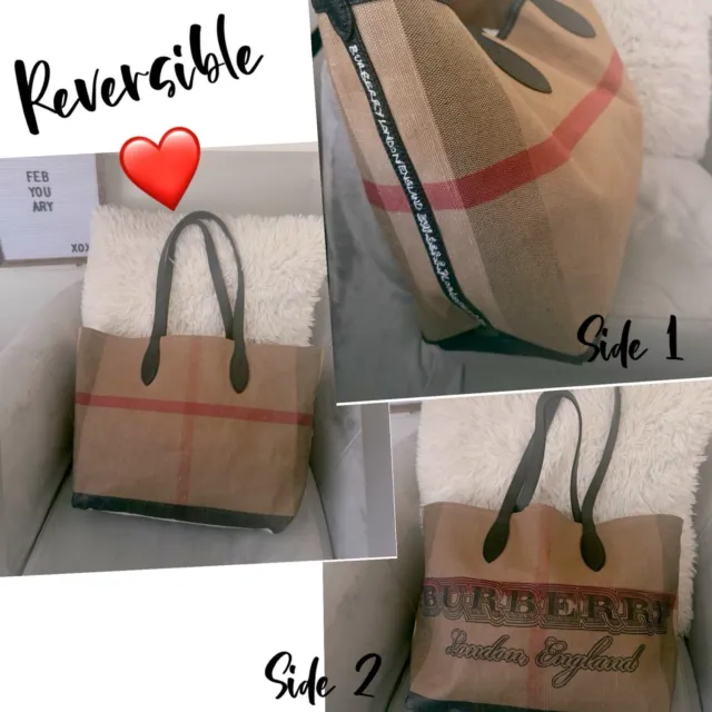 Burberry Doodle Reversible Canvas Check Coated Shoulder Tote Bag