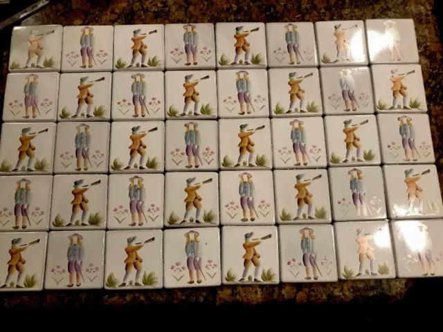 Lot Of 75 !!! Vintage Handpainted Glazed Ceramic Tiles