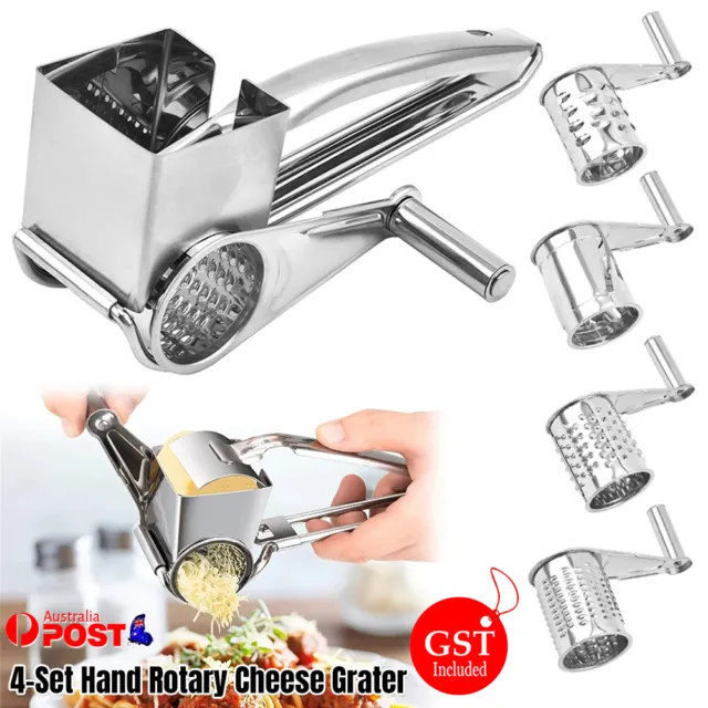 4 Set Multifunction Rotary Cheese Grater Hand Held Cut Slicer Stainless Steel