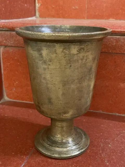 Old Vintage Handmade Heavy Bronze Mortar Kharal Bowl Vase For Multipurpose Use