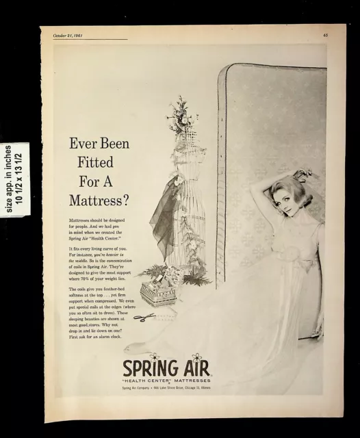 1961 Spring Air Health Center Mattress Woman Nightgown Vintage Print Ad 22403