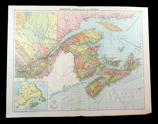 Map of Canada Maritime Provinces Nova Scotia Post WW1 Antique Large 1919