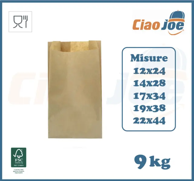 9kg Sacchetti di Carta AVANA buste per Alimenti Pane Pizza Frutta Dolci Regalo