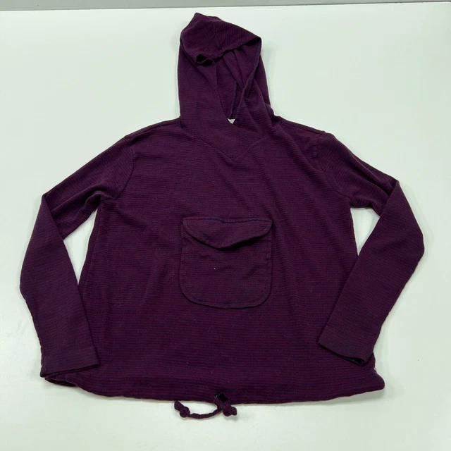 Kmart Navy & Burgundy Striped Hooded Shirt Girl's Size Large Vintage 1970s
