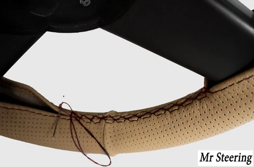 Couvre-volant En Cuir Beige Pour Honda CRV (1995-2006) - Double Couture Blanche, Installation Facile