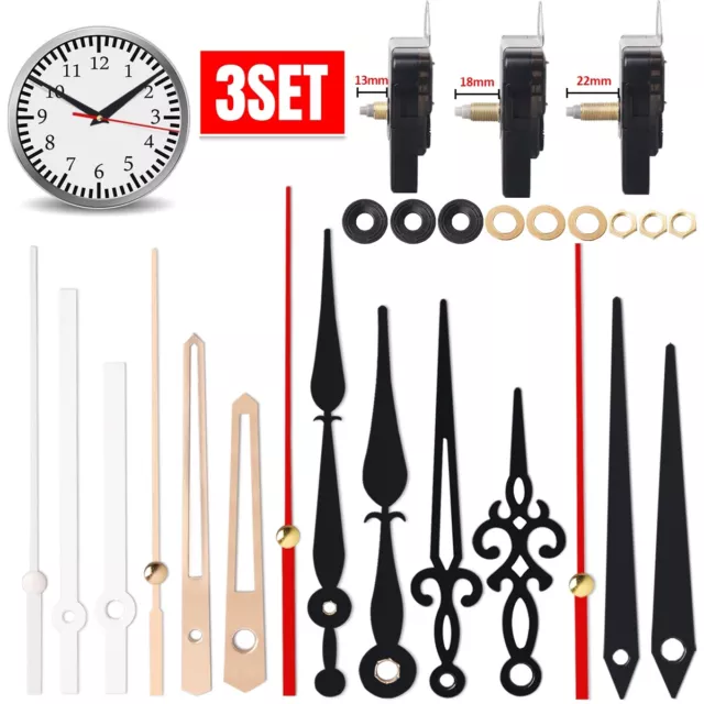 3SET Wall Clock Quartz Movement Motor Mechanism Long Spindle Hands Repair Kit