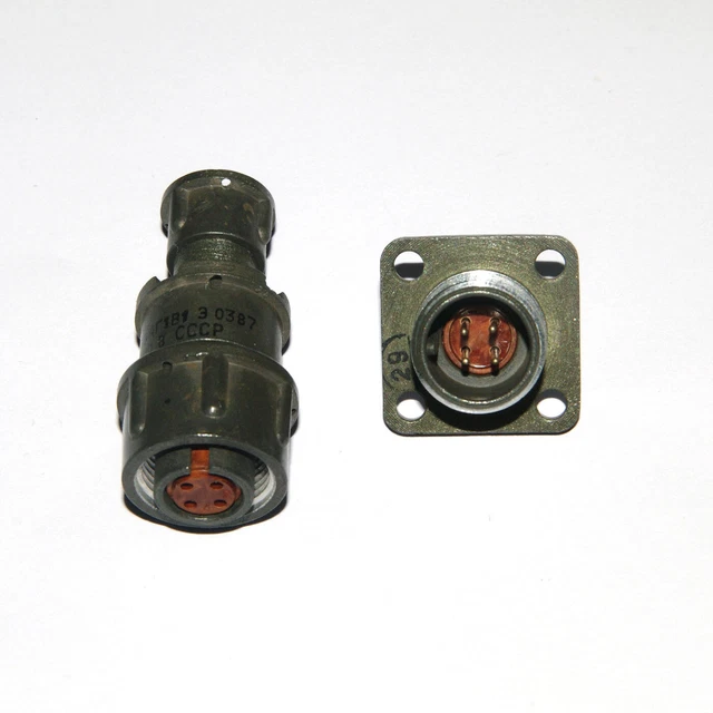 2RM14 USSR Military Plug&Socket M+F 4-pin Cable Connectors ~ Amphenol MIL-C-5015
