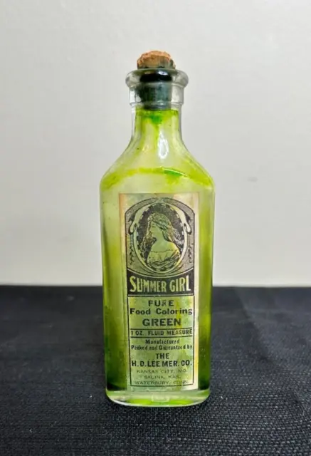 HD Lee Mercantile Company Summer Girl Pure Green Food Coloring Glass Bottle