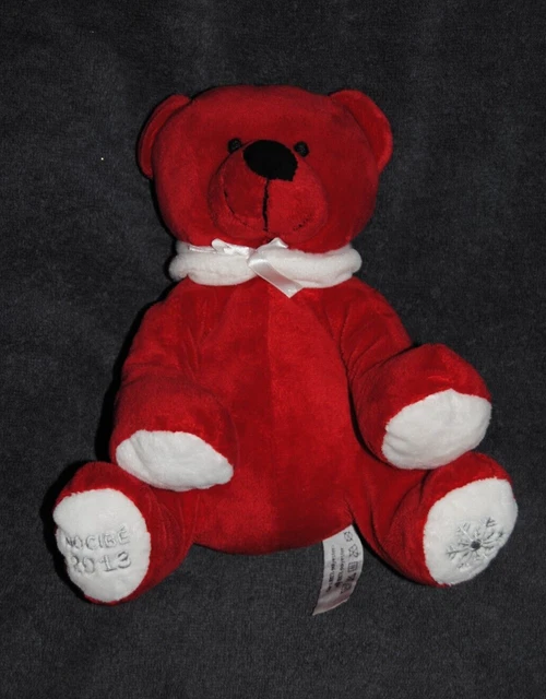 Peluche Doudou Ours Rouge NOCIBE 2013  Echarpe Blanche Noeud Blanc  TTBE