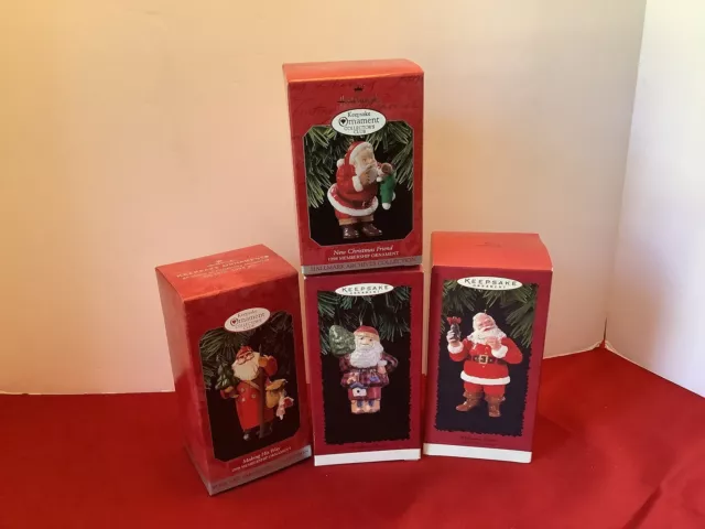 Vintage HALLMARK Keepsake Ornament, Santa Ornament Bundle, 4 Santa Figurines, Ti