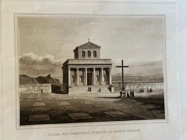 Roma Campo Verano; Cimitero  Chiesa,acquatinta Cacchiatelli Cleter