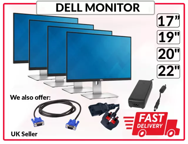 Cheap Dell 17'' 19" 20" 22" 24" TFT PC Computer Monitor LCD VGA DVI HDMI Convert