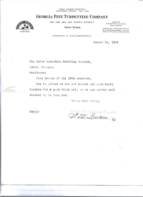 Georgia Pine Turpentine Company N.y. Letterhead Dated April 16, 1928