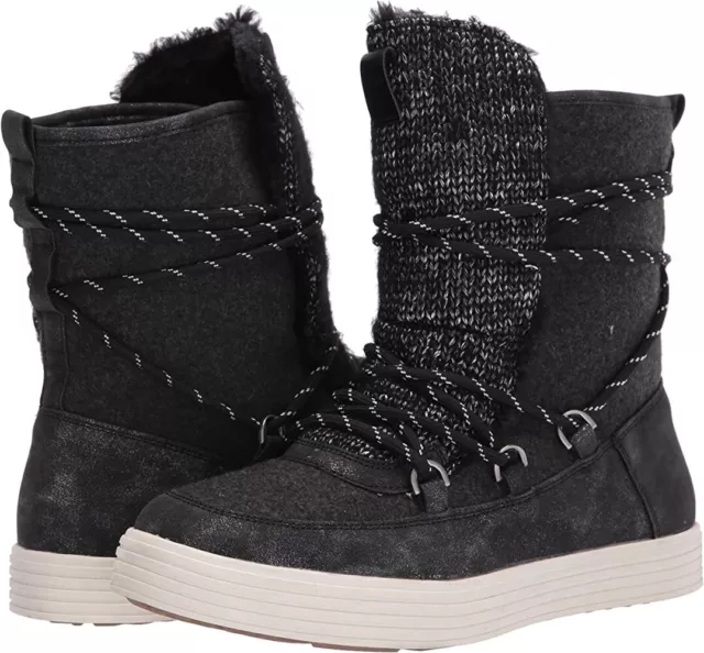 Muk Luks Women's Boots Jacey Lace Up Knit Faux Fur Winter Ankle Booties Black