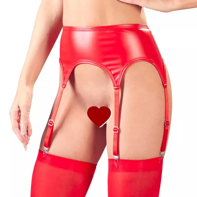 Sexy Strapse-Gürtel S-XL rot mit Strümpfen + 6 Metall-Halter Dessous "Marilu"D23