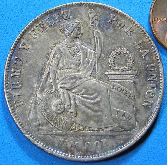 1869-YB Peru 1 Sol .900 Silver Coin, 25 grams 37 mm, KM#-196.3