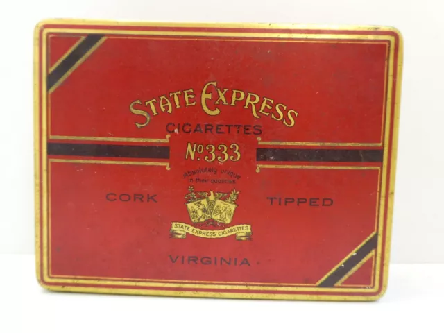 Vintage Tobacco Tin - Advertising State Express Cigarettes No. 333 Cork Tipped