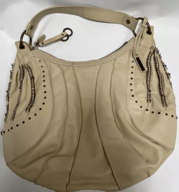 Rare Isabella Fiore Angeli Studded Biscotti 3D Pierced Applique Shoulderbag Hobo 2