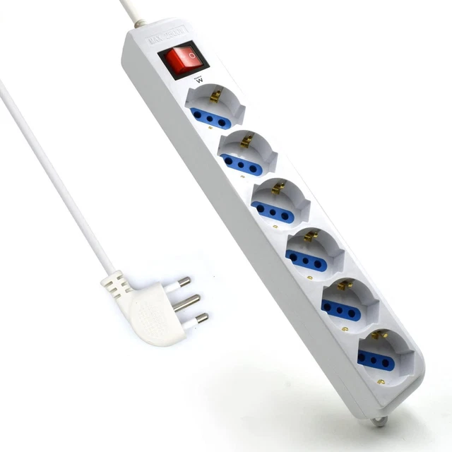 Multipresa a 6 Posti, Ciabatta Elettrica con 6 Prese Italiane 10A e Schuko - 10A