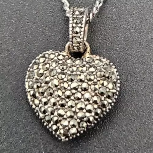 Judith Jack Sterling Silver Marcasite Swarovski Crystal Heart Pendant Necklace 3