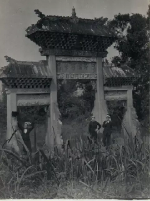 1920s Real Photo, Paifang Archway at Sha Po, Royal Navy Sailors, Hong Kong China 2