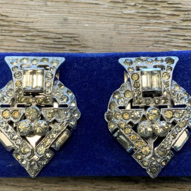 Vtg Trifari KTF Dress Clips 2 Silvertone & Rhinestones Ace Of Spades NUMBERED!